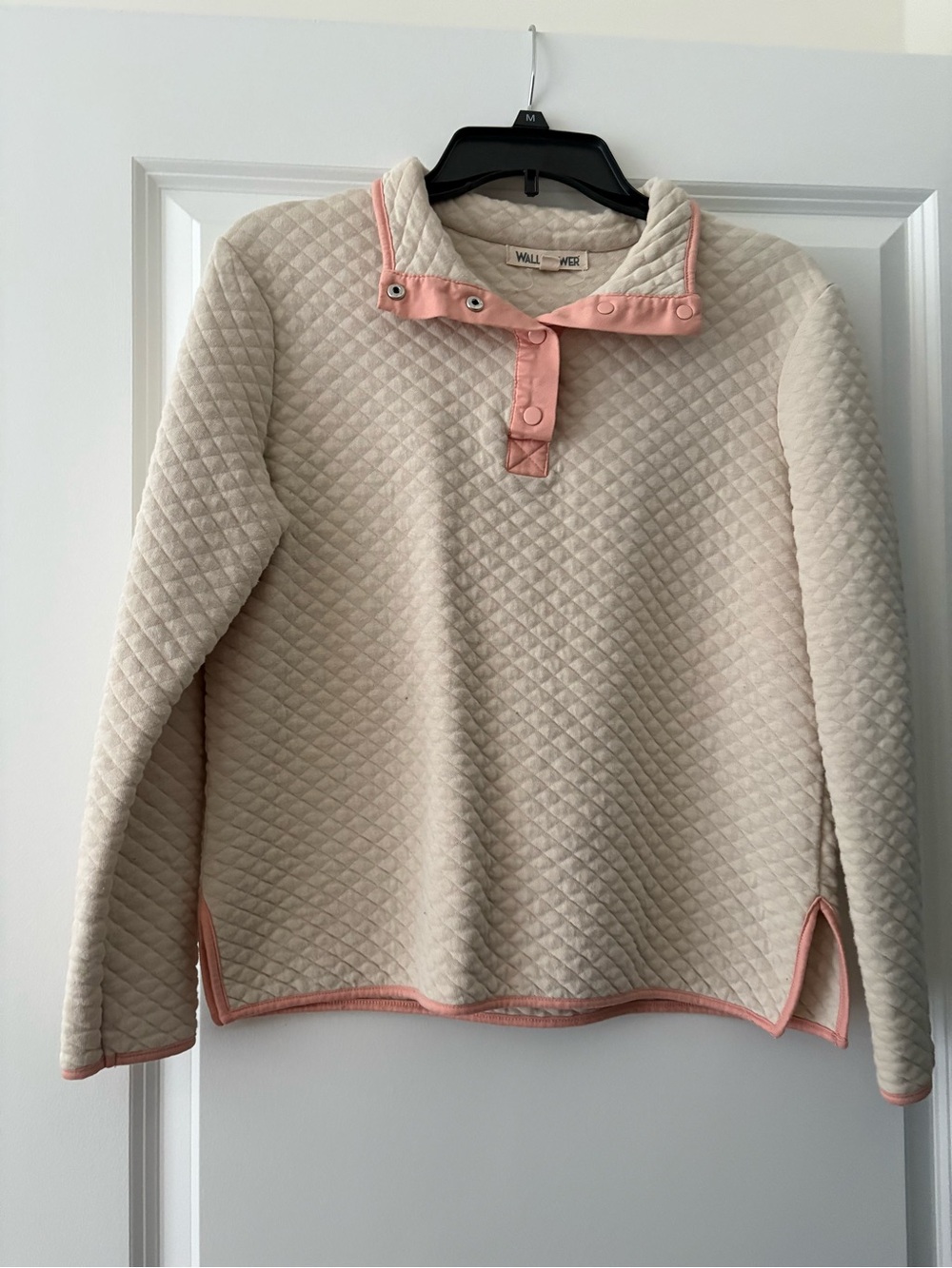 Wallflower Cream Quilted Pullover with Pink Trim